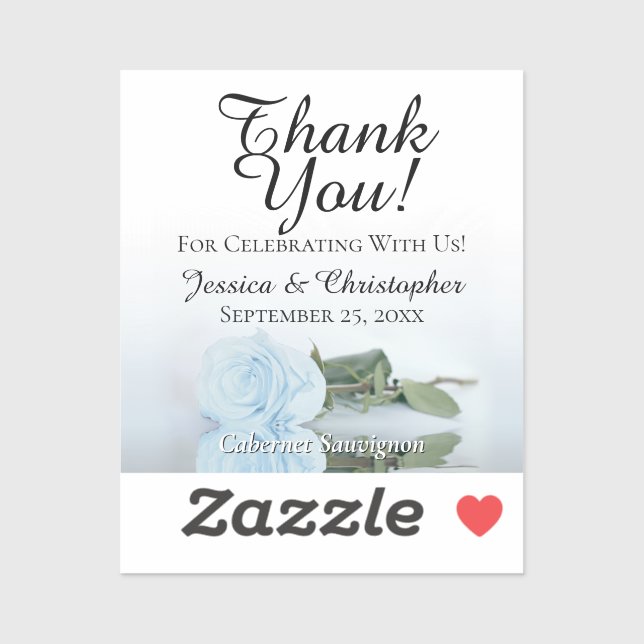 Pale Blue Rose Wedding Thank You Mini Bottle Label (Sheet)