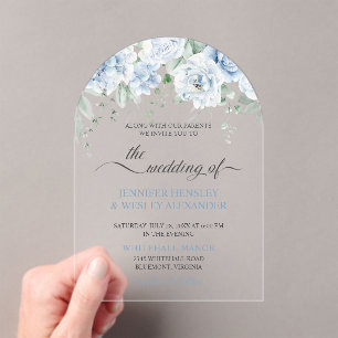 Pale Blue Roses Acrylic Wedding Invitation