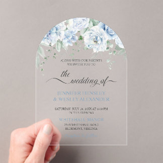 Pale Blue Roses Acrylic Wedding Invitation
