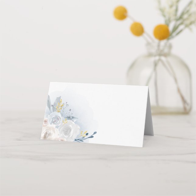 pale blue roses watercolor place card (Front)