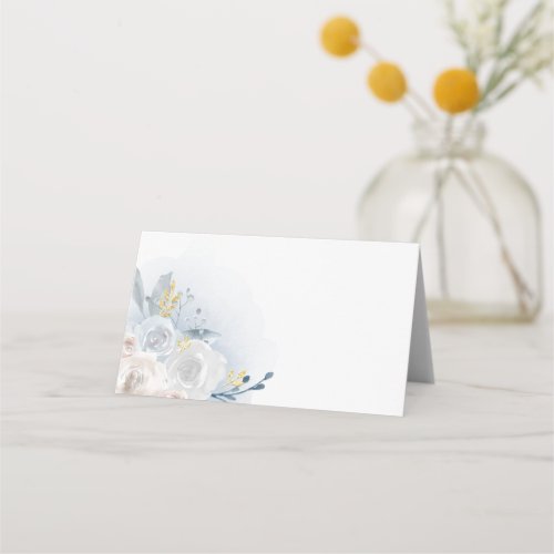 pale blue roses watercolor place card