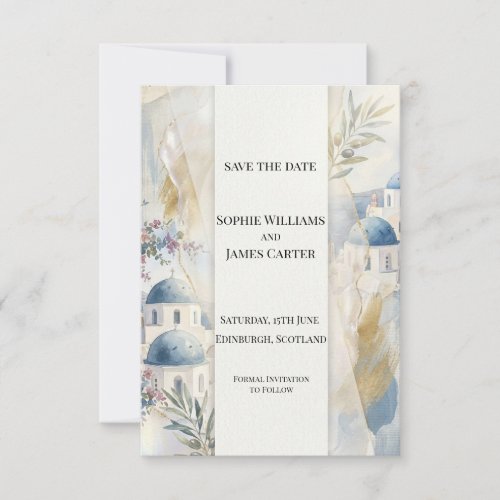 Pale Blue Santorini Save The Date Card