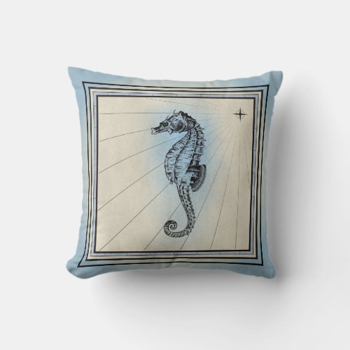 Pale Blue Seahorse Design Throw Pillow
