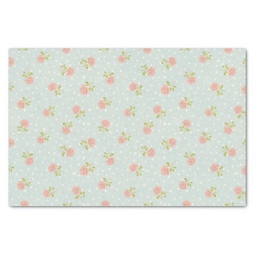 pale blue shabby chic polka dot white pink floral tissue paper