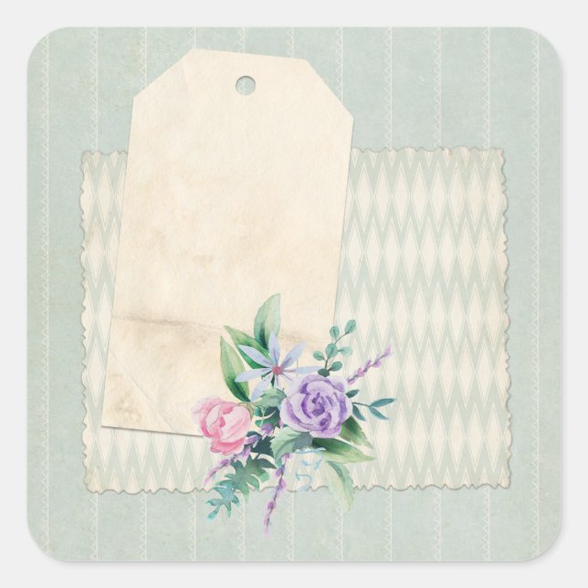 Pale Blue Shabby Collage Scrapbook Embellishment Square Sticker (Front)