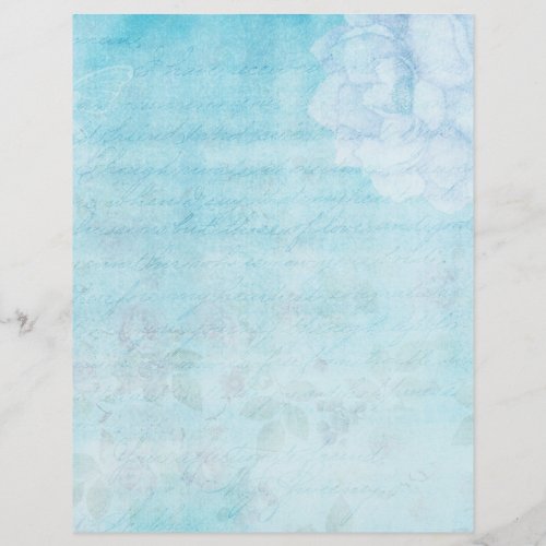 Pale Blue  Shabby Floral Scrapbook Paper