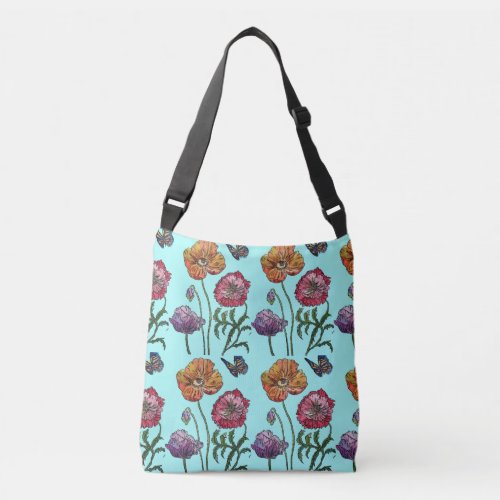 Pale Blue Shabby Poppy Crossbody Bag