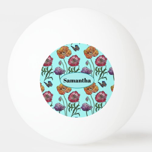 Pale Blue Shabby Poppy Customizable Name Ping Pong Ball