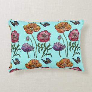 Pale Blue Shabby Poppy Decor Cushion