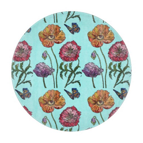 Pale Blue Shabby Poppy Decor Floral Poppies Art Cutting Board