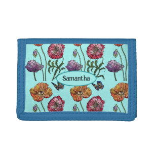 Pale Blue Shabby Poppy Tote Bag Tri-fold Wallet