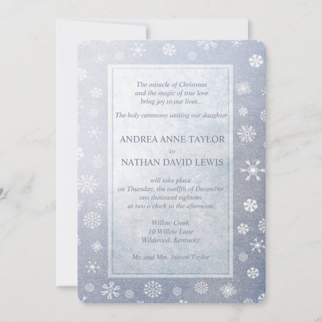 Pale Blue Snowflakes Elegant Christmas Wedding Invitation (Front)