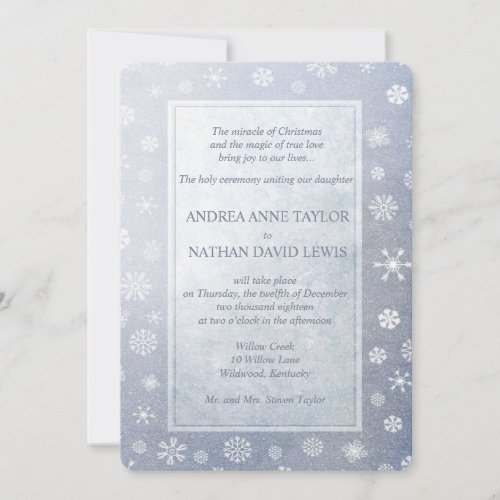 Pale Blue Snowflakes Elegant Christmas Wedding Invitation