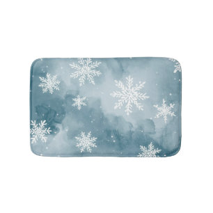 Pale Blue Snowflakes Watercolor Winter Bath Mat