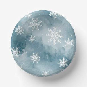 Pale Blue Snowflakes Watercolor Winter Holiday Paper Bowls