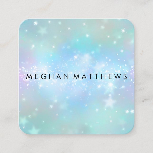 Pale Blue Sparkles Beauty Makeup Artist  Square Business Card (Front)