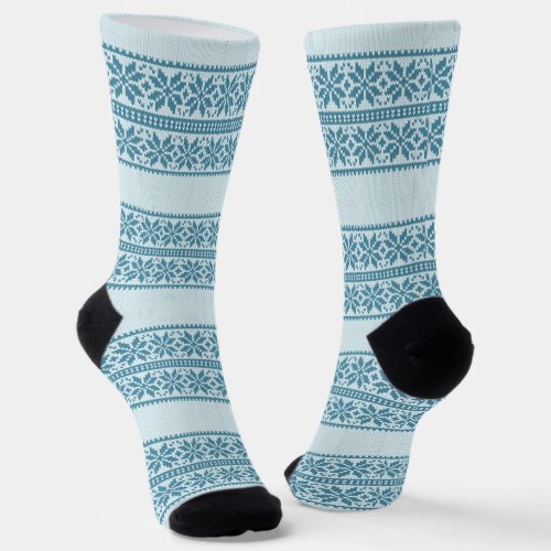 Pale Blue Stripe Christmas Flower Pattern Socks