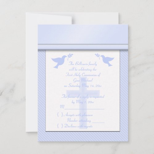 Pale Blue Stripe First Holy Communion RSVP Card