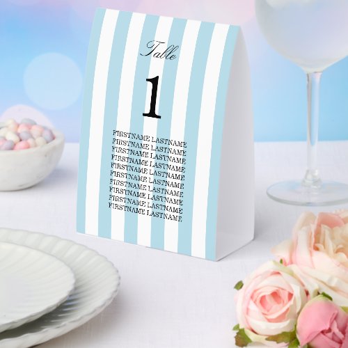 Pale Blue Stripes Guest Names Paper Table Tent