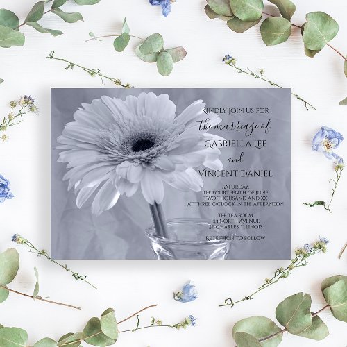 Pale Blue Tinted Gerber Daisy Flower Wedding Invitation