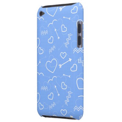 Pale Blue Valentines Love Heart and Arrow Doodles Barely There iPod Cover