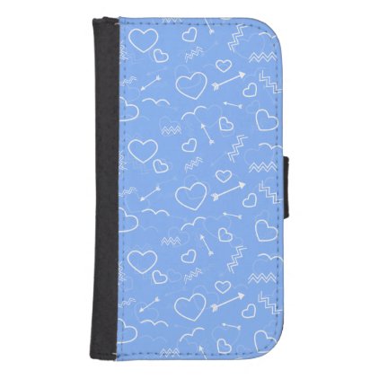 Pale Blue Valentines Love Heart and Arrow Doodles Phone Wallet