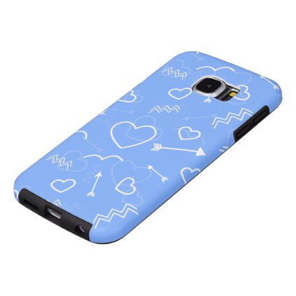 Pale Blue Valentines Love Heart and Arrow Doodles Samsung Galaxy S6 Case
