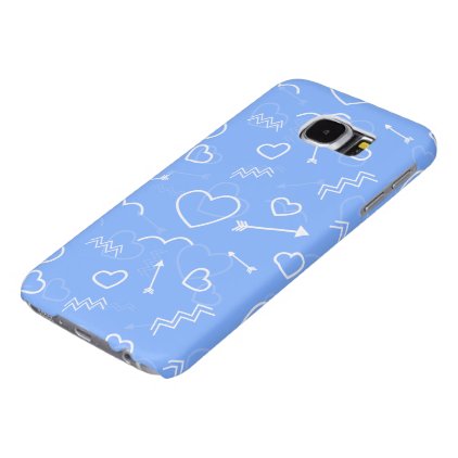 Pale Blue Valentines Love Heart and Arrow Doodles Samsung Galaxy S6 Case