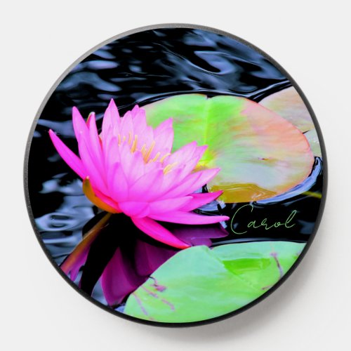 Pale Blue Water Lily Flower Personalized PopSocket
