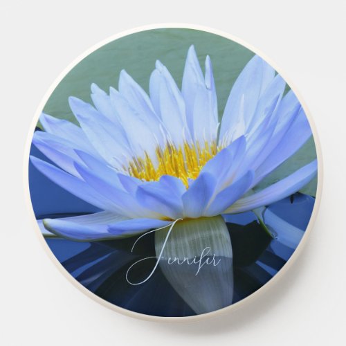 Pale Blue Water Lily Flower Personalized PopSocket