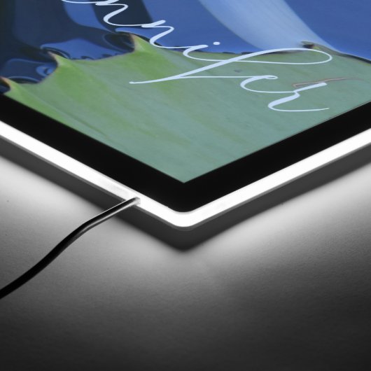 Pale Blue Water Lily Personalized LED Sign (Corner)