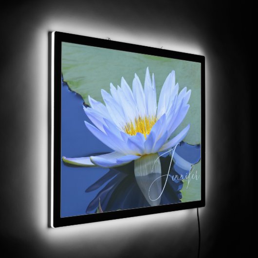 Pale Blue Water Lily Personalized LED Sign (Angle)