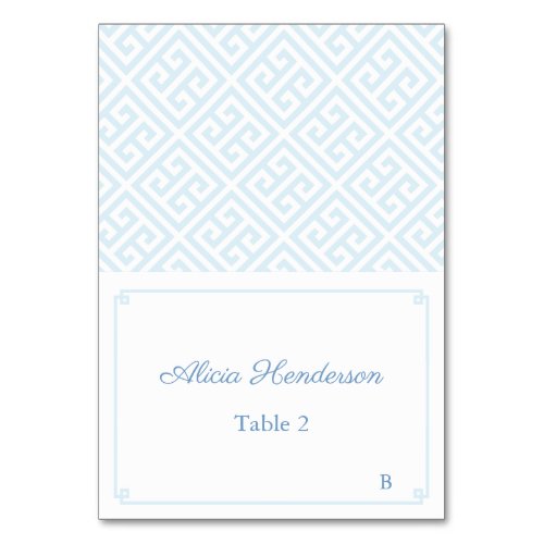 Pale Blue White Greek Key Wedding Place Card