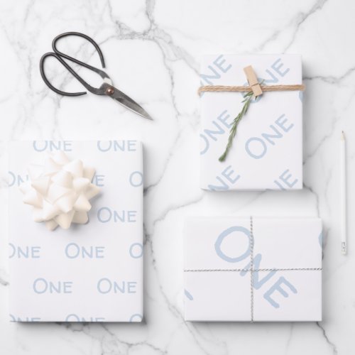 Pale Blue White One Year Old Wrapping Paper Sheets