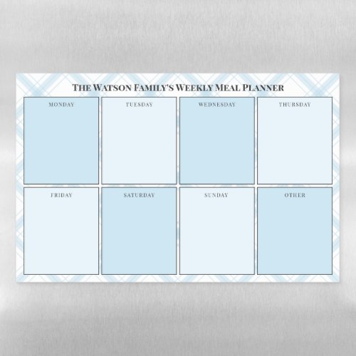 Pale Blue White Plaid Weekly Meal Planner Magnetic Dry Erase Sheet