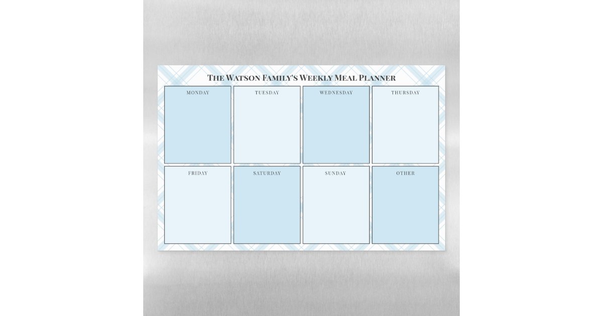 Pale Blue White Plaid Weekly Meal Planner Magnetic Dry Erase Sheet | Zazzle
