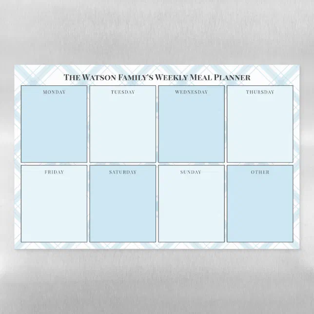 Pale Blue White Plaid Weekly Meal Planner Magnetic Dry Erase Sheet | Zazzle
