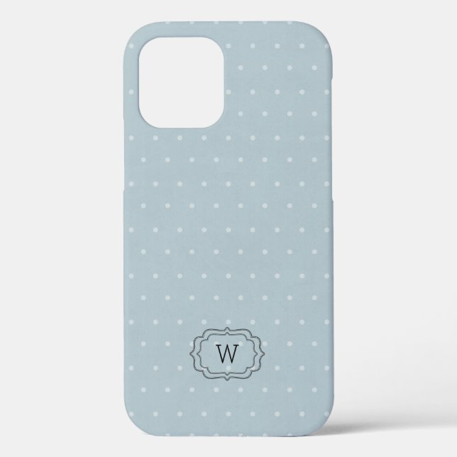 Pale Blue White Polka Dot Framed Monogram Case-Mate iPhone Case (Back)