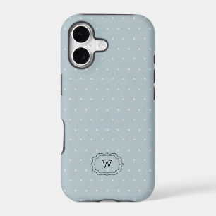 Pale Blue White Polka Dot Framed Monogram iPhone 17 Case