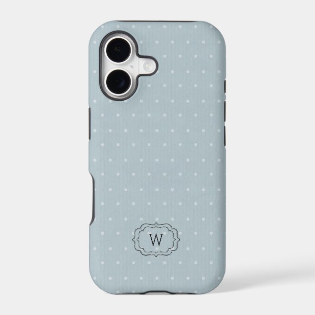 Pale Blue White Polka Dot Framed Monogram Case-Mate iPhone Case (Back)