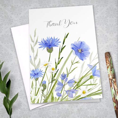 Pale Blue Wild Flowers Illustrated Thank You Note Card