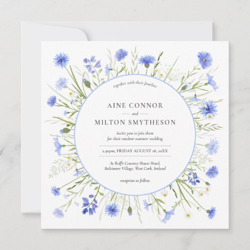 Pale Blue Wildflower Themed Wedding Invitation