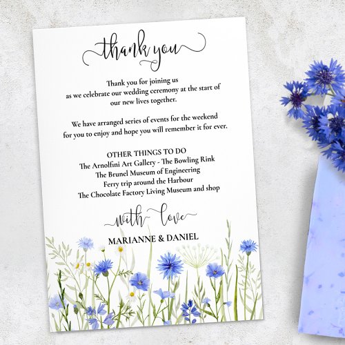 Pale Blue Wildflower Wedding Guest Welcome Enclosure Card