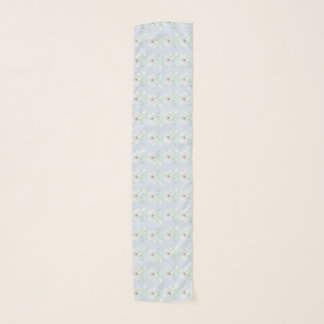 Pale Blue with White Flower Pattern Scarf
