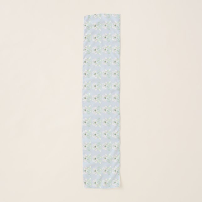 Pale Blue with White Flower Pattern Scarf (Front)
