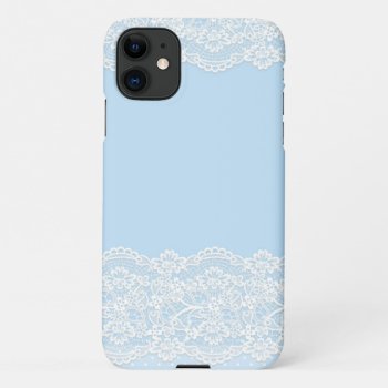 Pale Blue With White Lace Look Borders Iphone 11 Case by JLBIMAGES at Zazzle