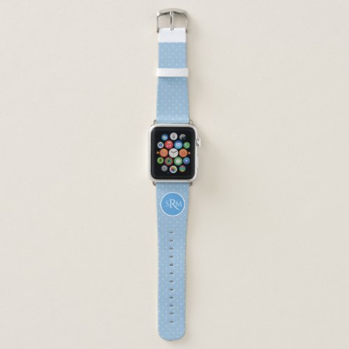  Pale Blue with White Polka Dots Monogrammed   Apple Watch Band