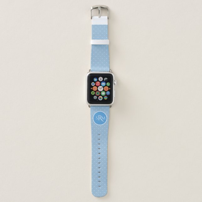  Pale Blue with White Polka Dots Monogrammed   Apple Watch Band (Front)