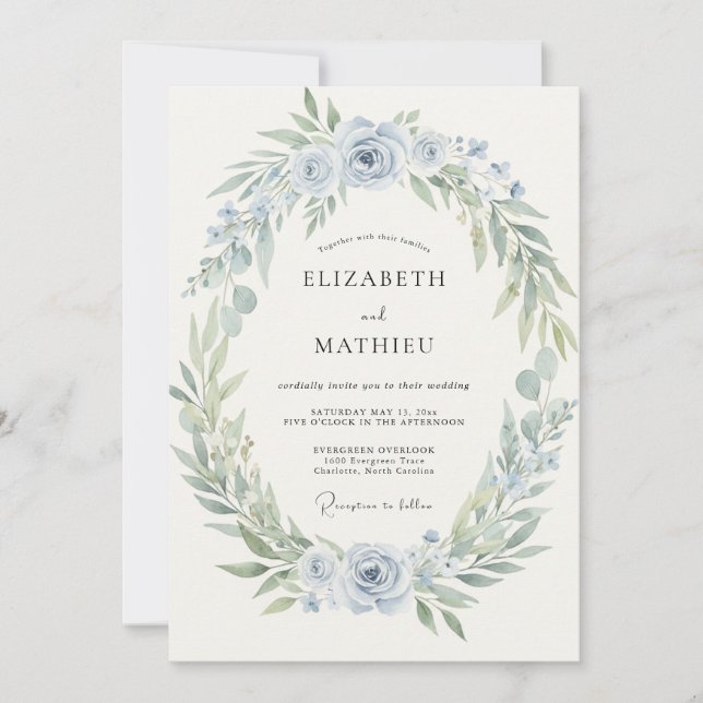 Pale Blue Wreath Wedding Invitation (Front)