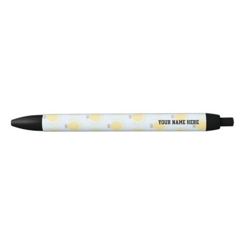 Pale Blue Yellow Light Bulb Pattern Custom Name Black Ink Pen
